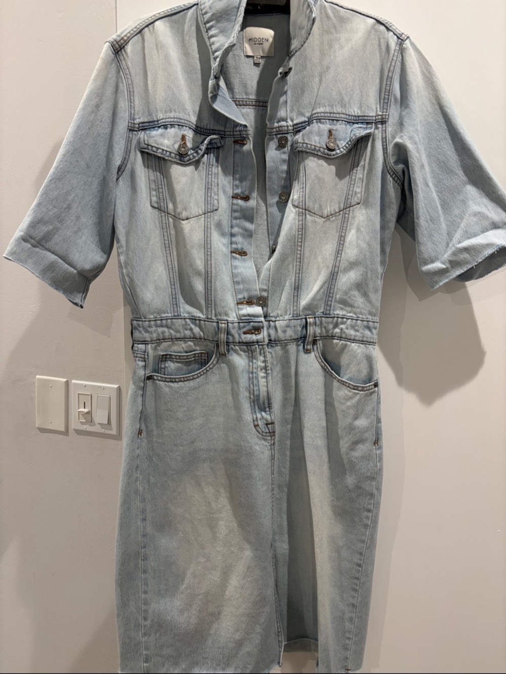 MOTHER Light Wash Denim Midi Dress